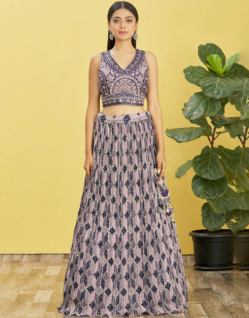 Purple Slub Silk Lehenga Choli Closure View