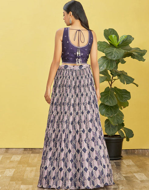 Purple Slub Silk Lehenga Choli Back View