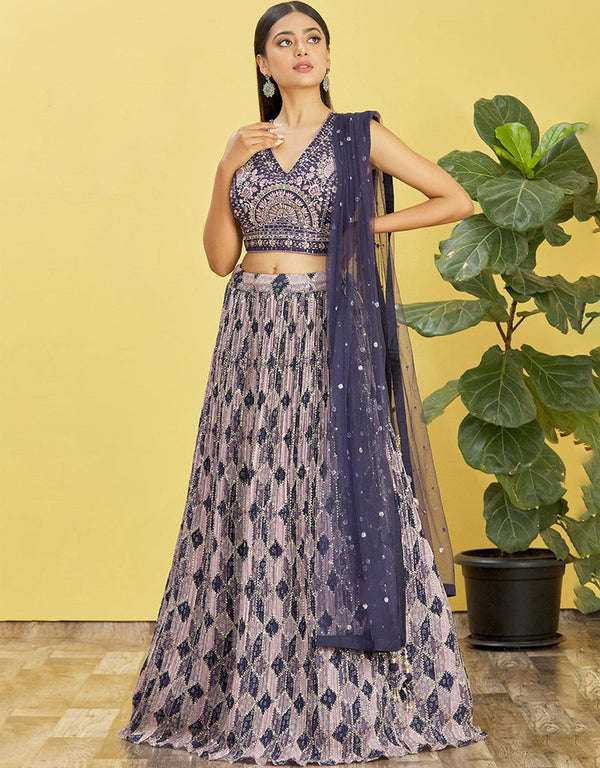 Purple Slub Silk Lehenga Choli
