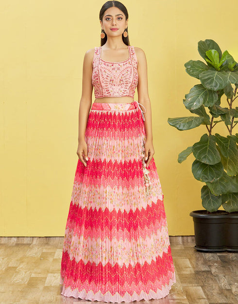 Light Pink Slub Silk Lehenga Choli Closure View