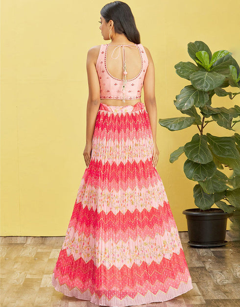 Light Pink Slub Silk Lehenga Choli Back View