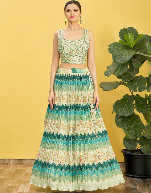 Pista Slub Silk Lehenga Choli Closure View