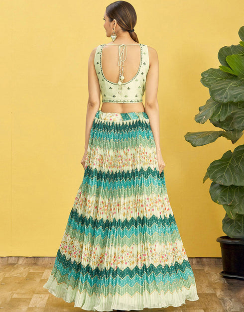 Pista Slub Silk Lehenga Choli Back View