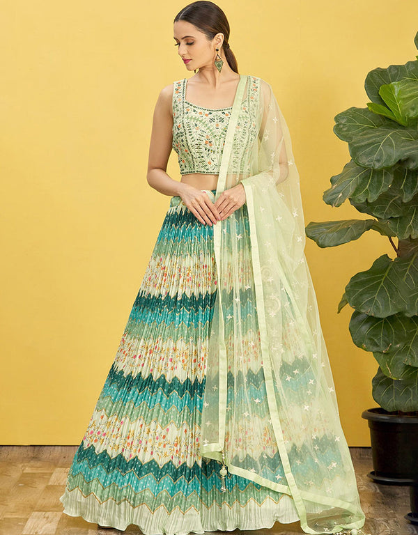 Pista Slub Silk Lehenga Choli