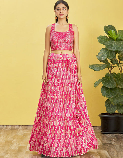 Pink Slub Silk Lehenga Choli Closure View