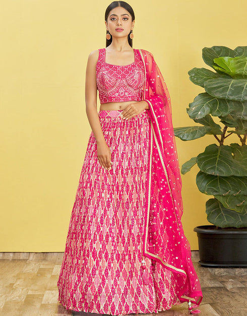 Pink Slub Silk Lehenga Choli
