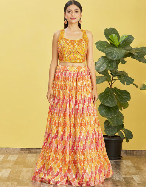 Yellow Slub Silk Lehenga Choli Closure View