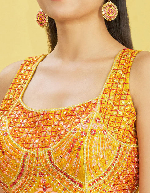 Yellow Slub Silk Lehenga Choli Salwar Kameez