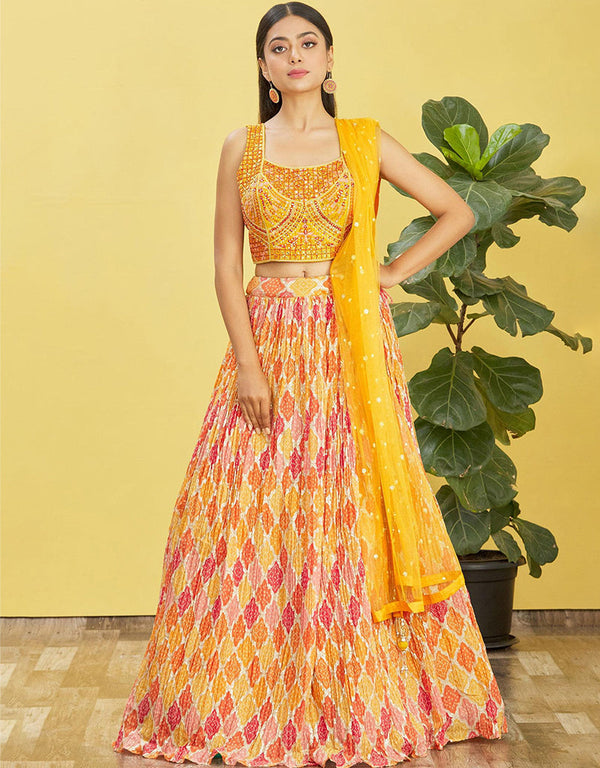 Yellow Slub Silk Lehenga Choli