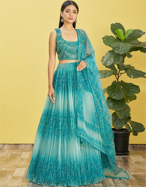 Blue Slub Silk Lehenga Choli