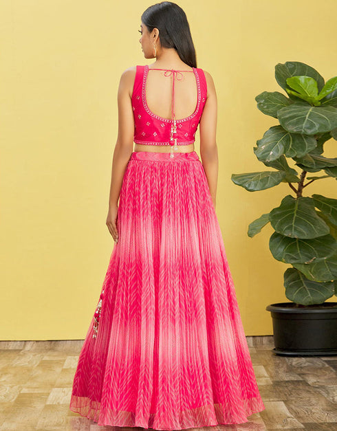 Pink Slub Silk Lehenga Choli Back View