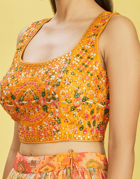 Yellow Slub Silk Lehenga Choli Salwar Kameez