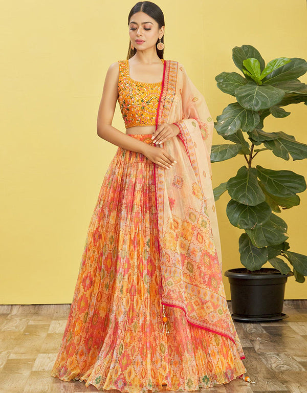 Yellow Slub Silk Lehenga Choli