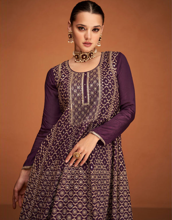 Wine Premium Chinon Silk Palazzo Suit