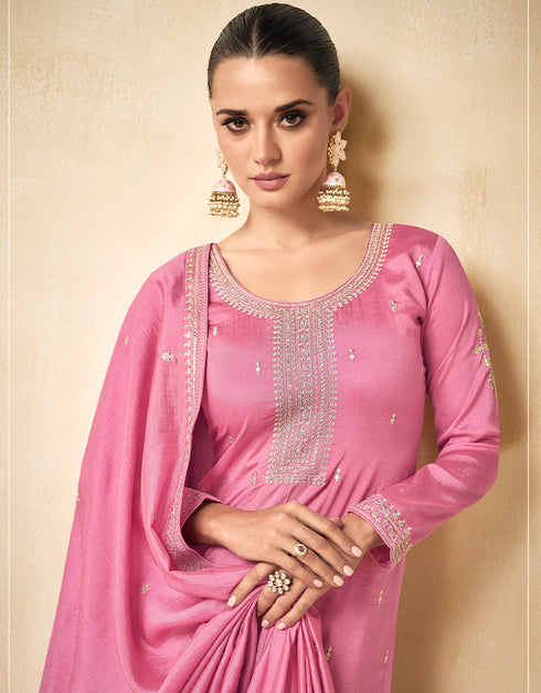 Pink Premium Silk Palazzo Straight Back View