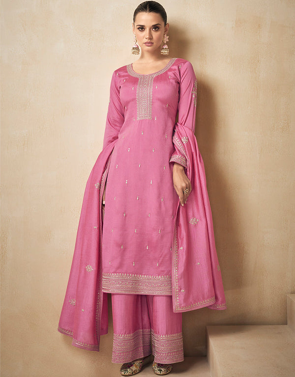 Pink Premium Silk Palazzo Straight