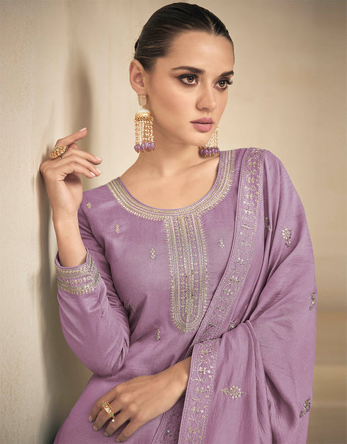 Lavender Premium Silk Palazzo Straight Back View