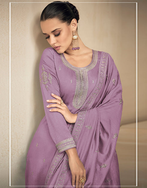Lavender Premium Silk Palazzo Straight Salwar Kameez