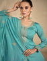 Blue Premium Silk Palazzo Straight Back View