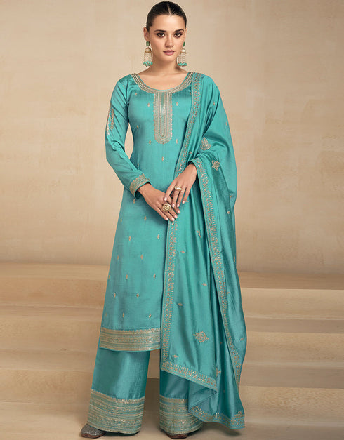 Blue Premium Silk Palazzo Straight