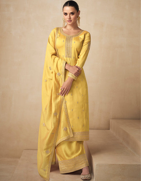 Yellow Premium Silk Palazzo Straight