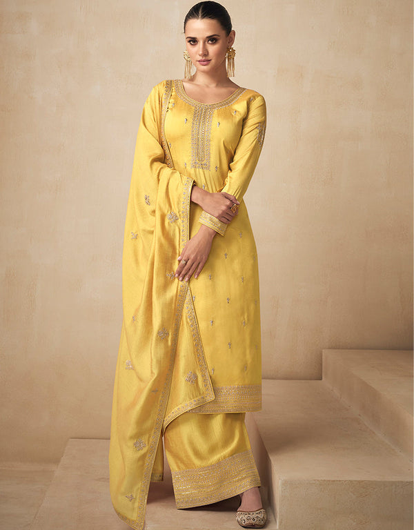 Yellow Premium Silk Palazzo Straight