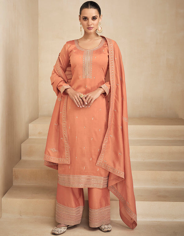 Peach Premium Silk Palazzo Straight