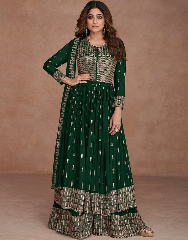 Green Real Georgette Palazzo Straight