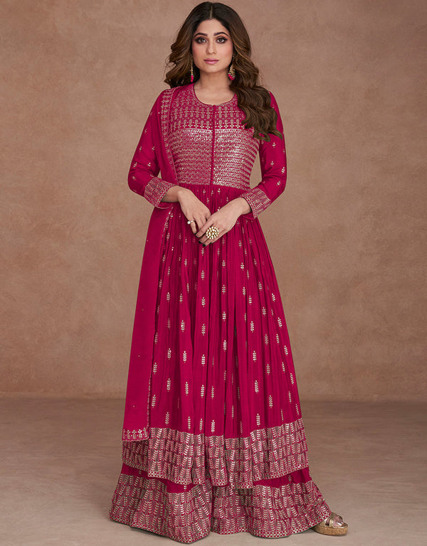 Pink Real Georgette Palazzo Straight