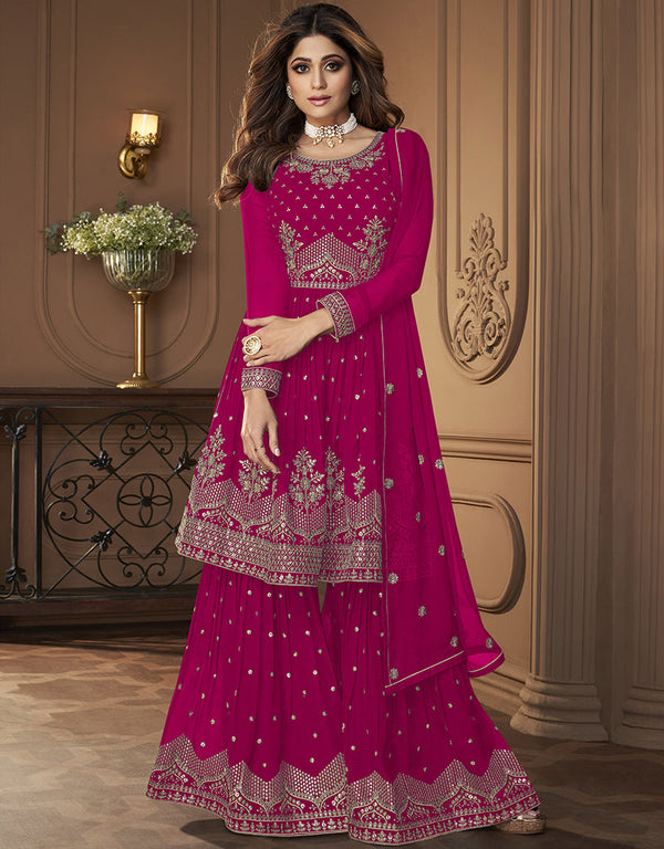 Rani Pink Real Georgette Sharara Suit
