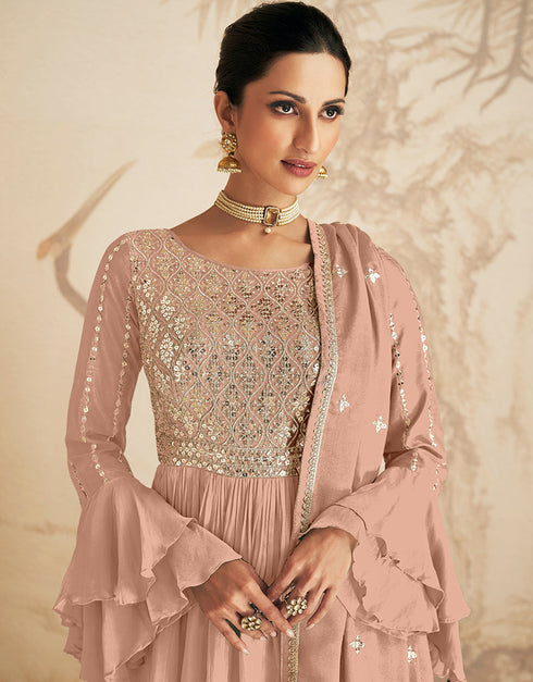 Peach Chinon Silk Palazzo Suit Closure View