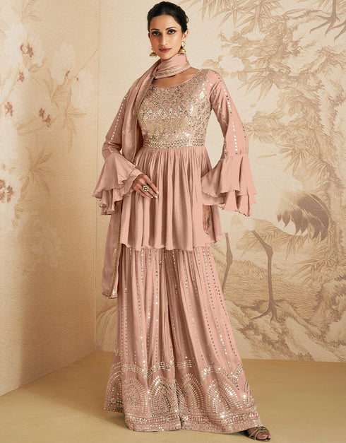 Peach Chinon Silk Palazzo Suit