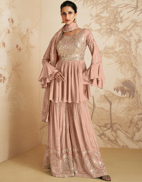 Peach Chinon Silk Palazzo Suit