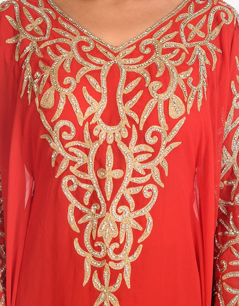 Muslim Red Georgette Hand Embroidery Party Wear Kaftan