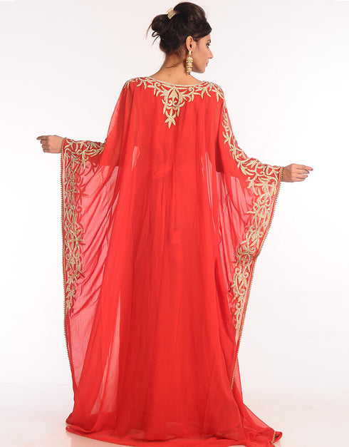 Muslim Red Georgette Hand Embroidery Party Wear Kaftan
