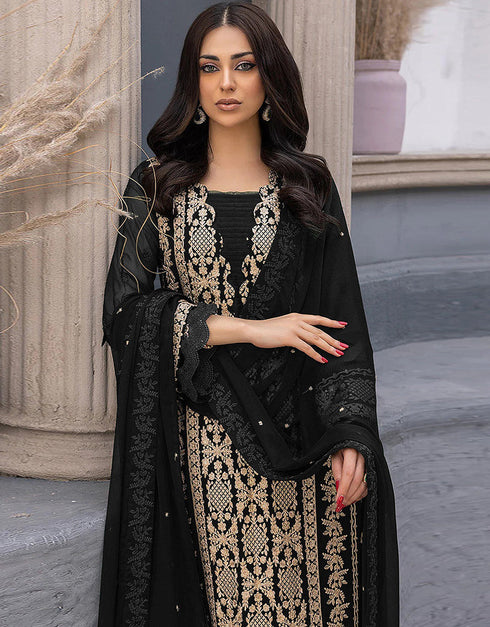 Black Faux Georgette Pant Straight Closure View