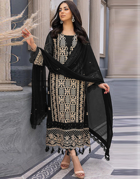 Black Faux Georgette Pant Straight