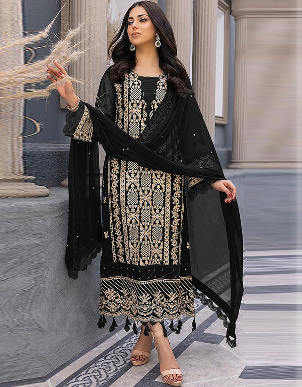 Black Faux Georgette Pant Straight