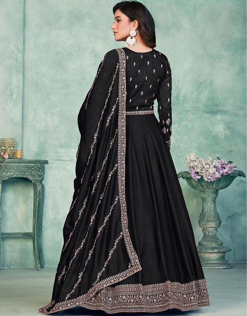 Black Art Silk Pant Anarkali Back View