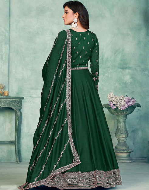 Green Art Silk Pant Anarkali Back View