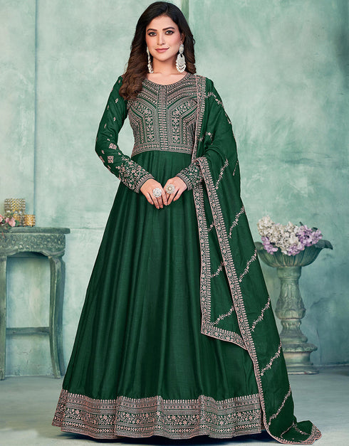 Green Art Silk Pant Anarkali