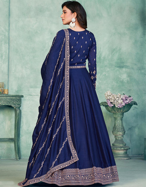 Blue Art Silk Pant Anarkali Back View