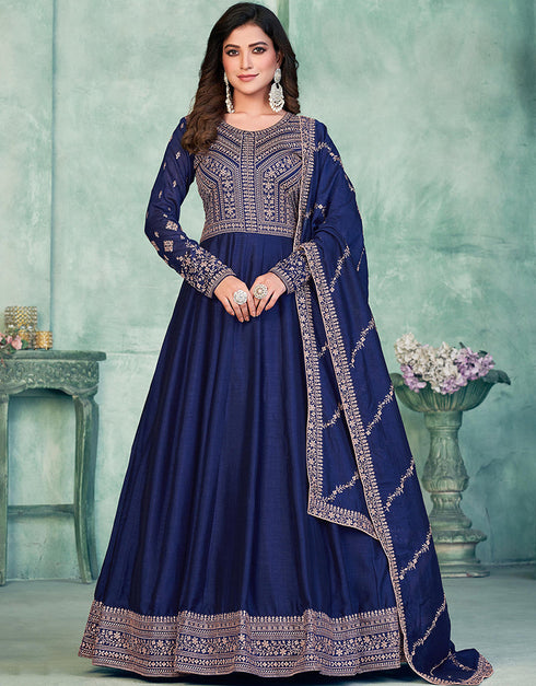 Blue Art Silk Pant Anarkali