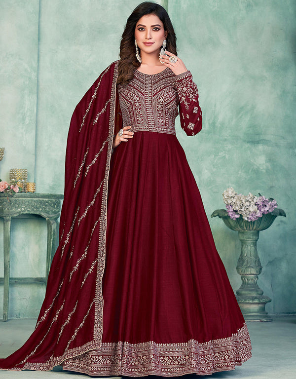 Maroon Art Silk Pant Anarkali