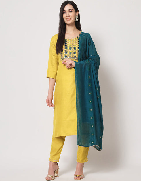 Yellow Cotton Pant Suit Closure View