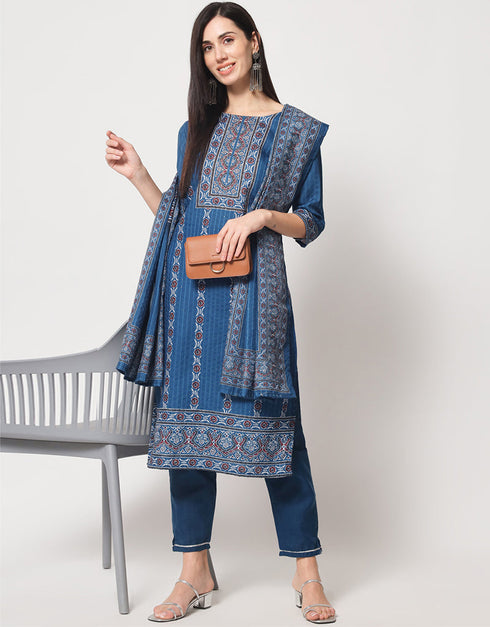 Blue Cotton Pant Suit