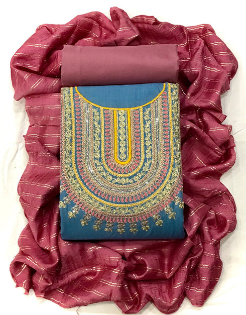 Blue Slub Cotton Pant Straight Back View