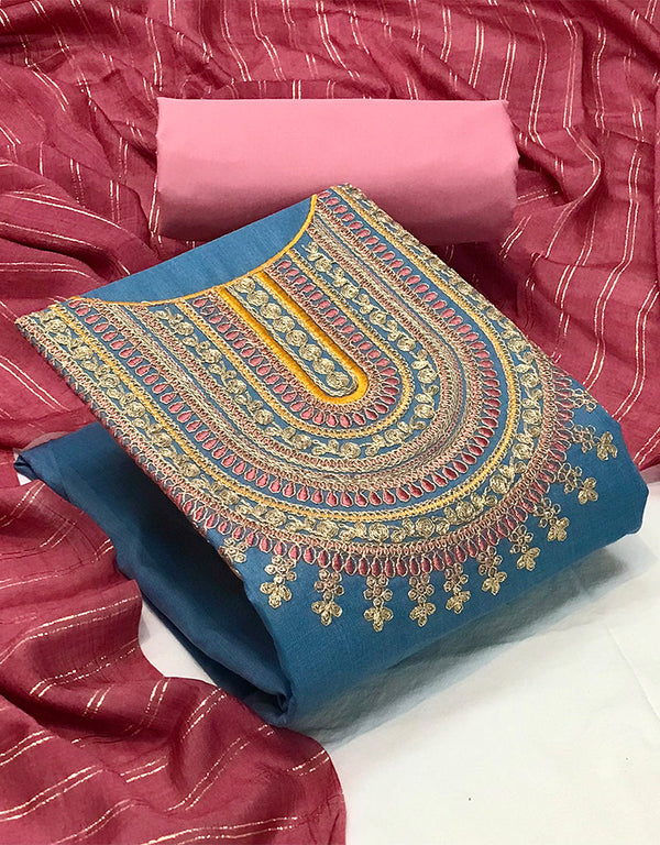 Blue Slub Cotton Pant Straight