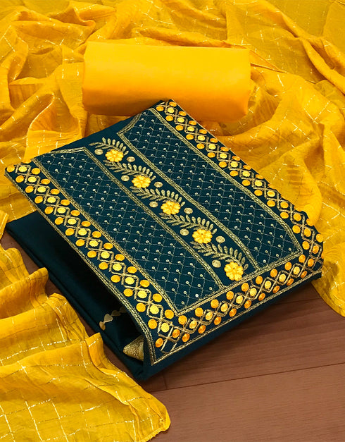 Teal Blue Slub Cotton Pant Straight