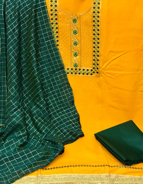 Yellow Slub Cotton Pant Straight Back View